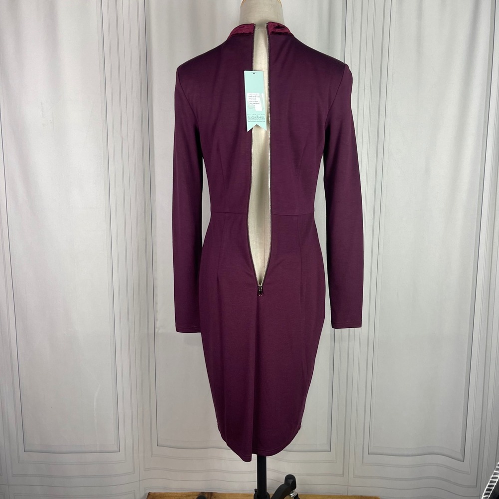 NWT Sugarhill Boutique Burgundy Velvet Panel Long Sleeve Bodycon Dress - US6 - Picture 6 of 13